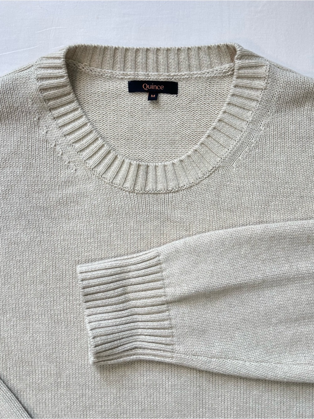 Quince 100% Organic Cotton Boyfriend Crew Sweater Women’s Medium Speckled Beige - Picture 3 of 7